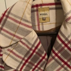 Fossil Red Plaid Pea Coat
